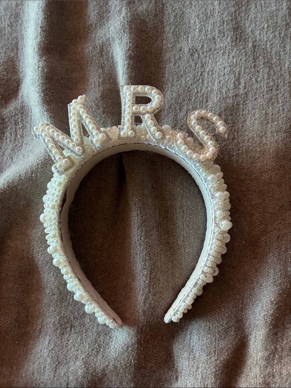 Pearl 'MRS' Beaded Headband - White